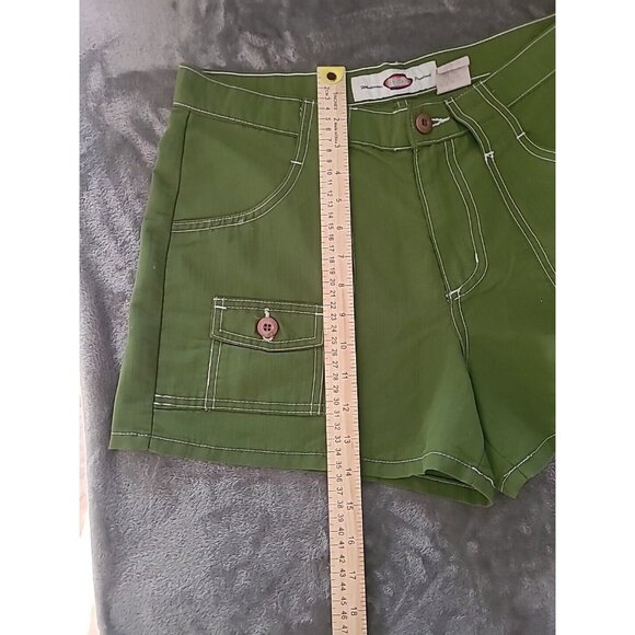 Chazz Vintage 90s Women High Waisted Olive Green Short Sz 9 Made USA 100% Nylon - Picture 11 of 15